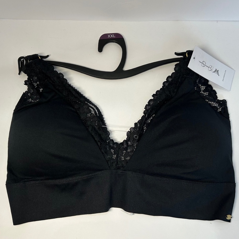 Jessica Simpson Micro Bralette Black Lace Trim V-Neck Size XXL Brand New
